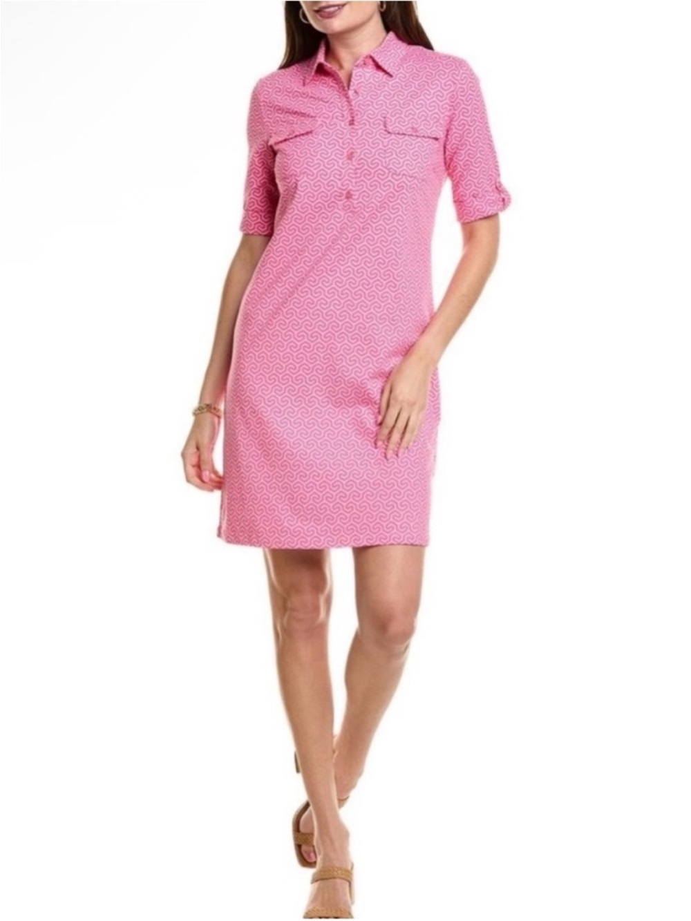 J McLaughlin Lawrence Dress Catalina Cloth Pink Honeycomb Geometric Pattern